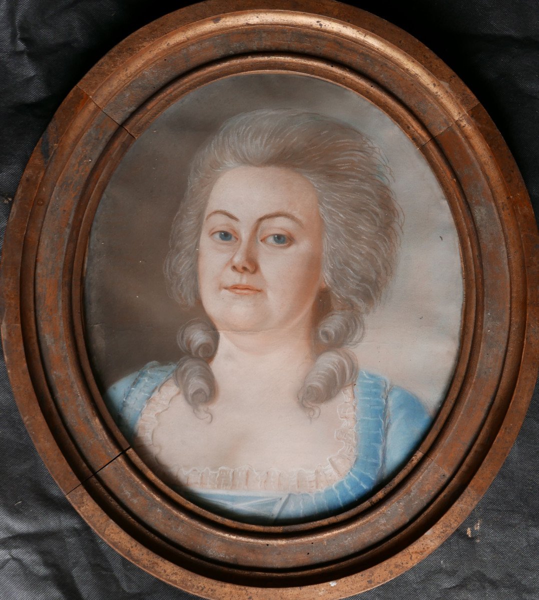 Portrait Of Oval Woman Louis XVI Period Pastel Late 18th Century-photo-2