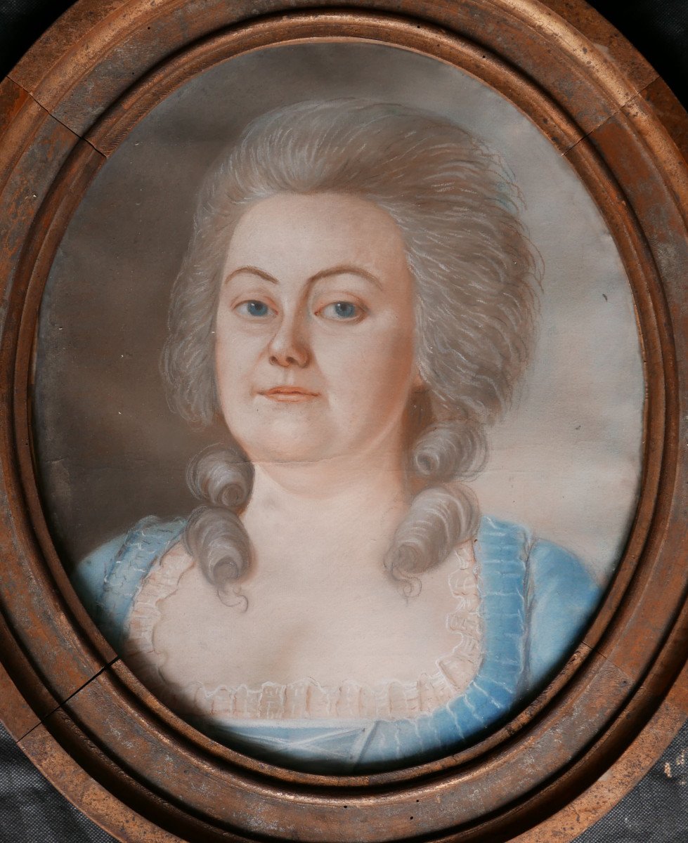 Portrait Of Oval Woman Louis XVI Period Pastel Late 18th Century-photo-3