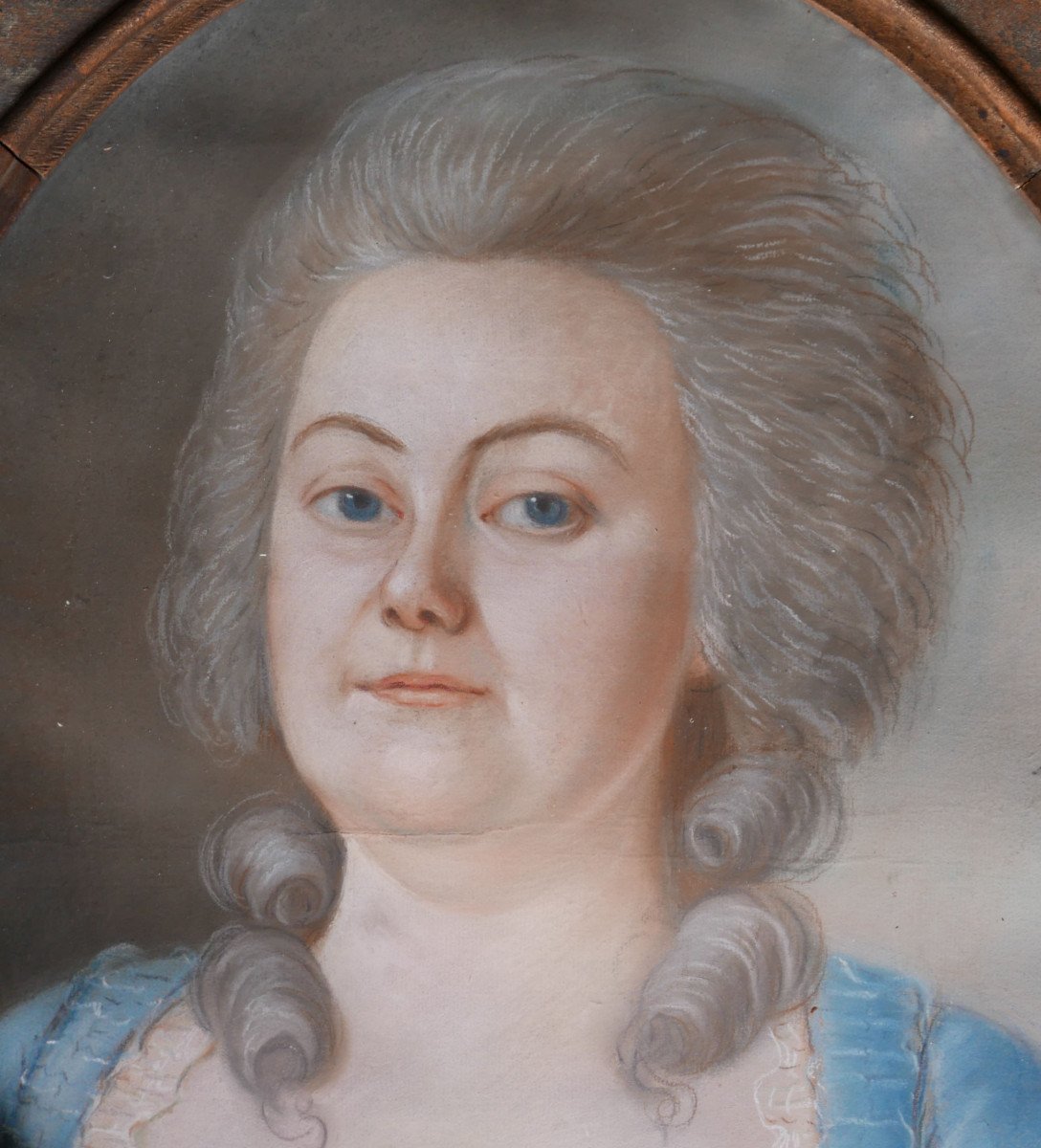 Portrait Of Oval Woman Louis XVI Period Pastel Late 18th Century-photo-2