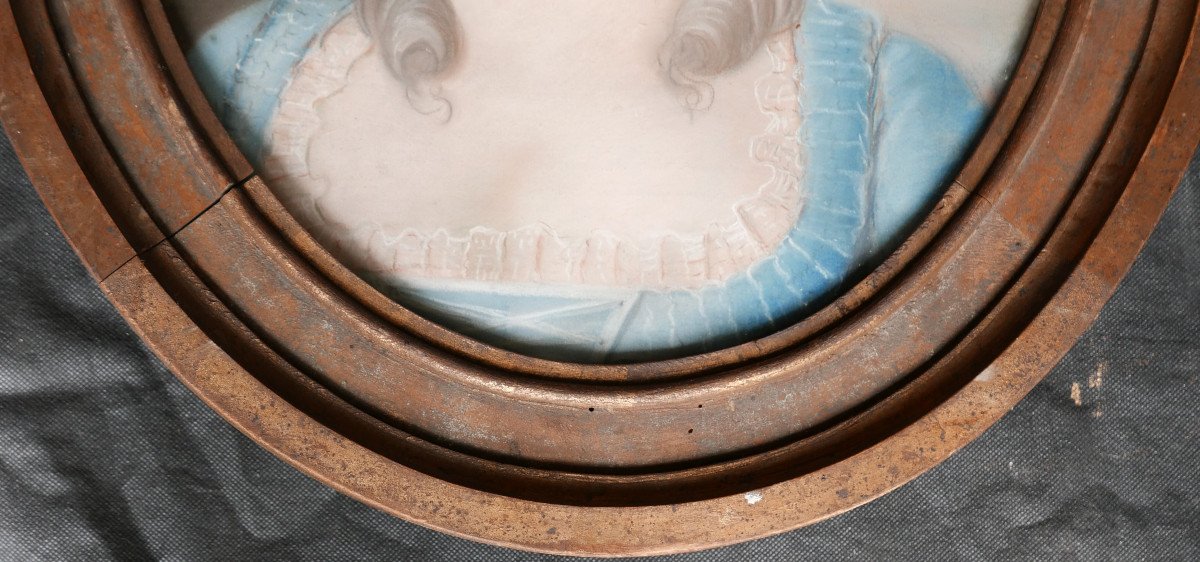 Portrait Of Oval Woman Louis XVI Period Pastel Late 18th Century-photo-3