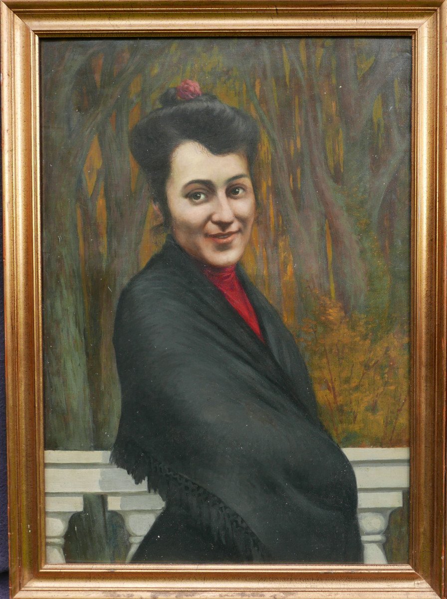 Portrait Of Woman With Shawl Oil/canvas Early 20th Century-photo-2
