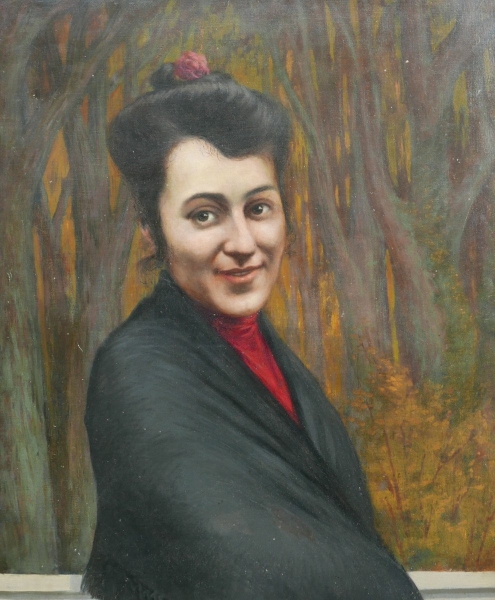 Portrait Of Woman With Shawl Oil/canvas Early 20th Century-photo-3