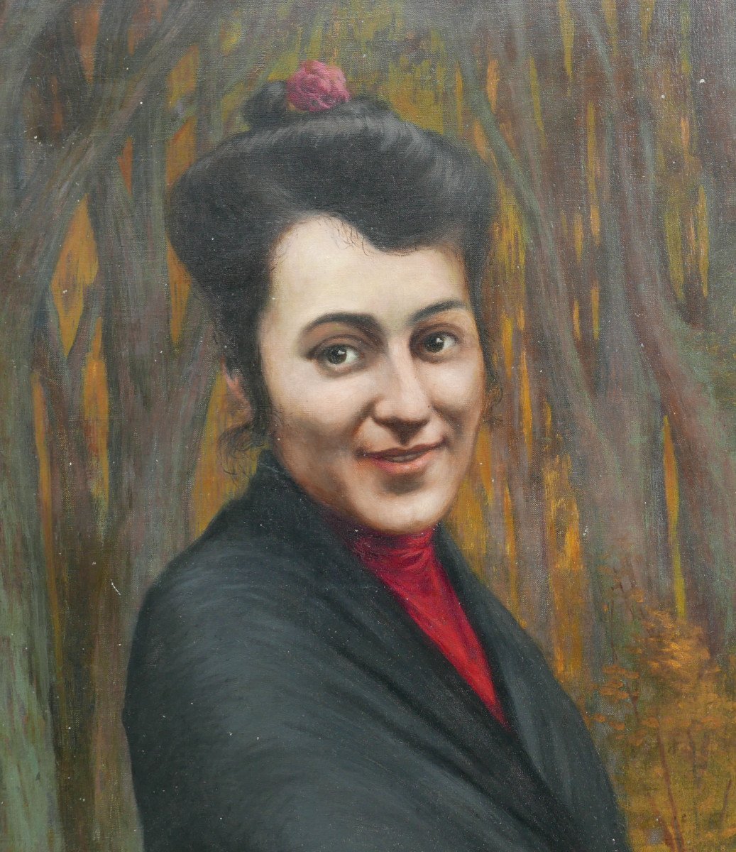 Portrait Of Woman With Shawl Oil/canvas Early 20th Century-photo-1