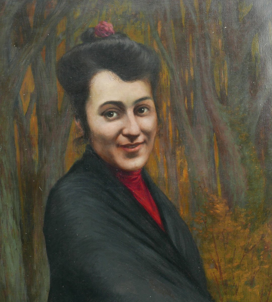 Portrait Of Woman With Shawl Oil/canvas Early 20th Century-photo-4