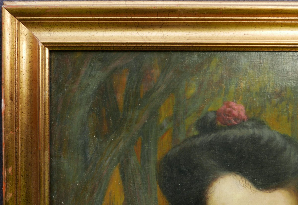 Portrait Of Woman With Shawl Oil/canvas Early 20th Century-photo-5