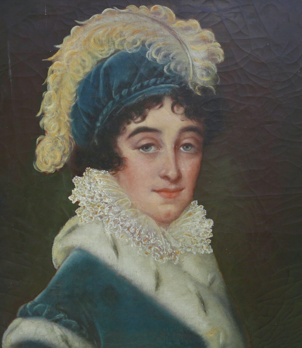 Portrait Of Woman In Ermine Mantle Oil/canvas From The 19th Century-photo-1