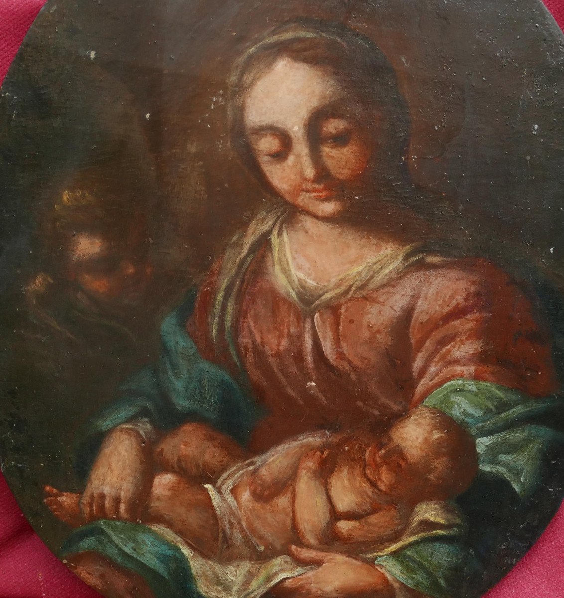 Tableau Religieux Vierge à l'Enfant Huile/panneau Fin Du XVIIIème Siècle-photo-3