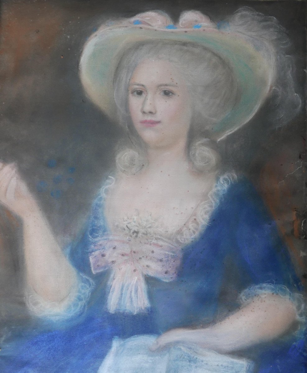 Portrait Of Young Woman In Pastel Hat Late 18th Century-photo-3