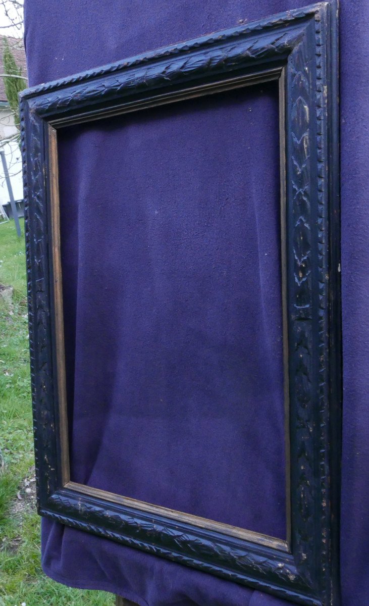 N° 910 CADRE Bois Sculpté Noir fin XVIIIème siècle pour Châssis 78.3 x 56.5 cm-photo-1