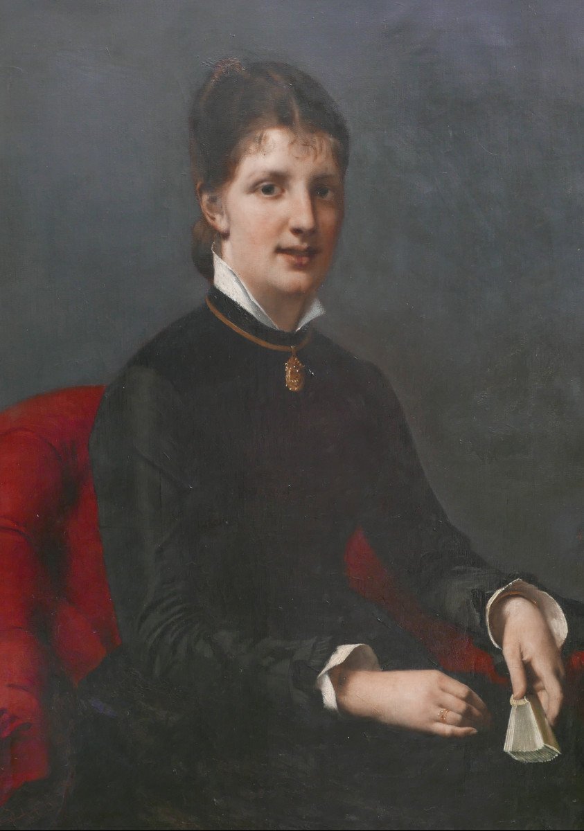 Alfred Delobbe Large Portrait Of A Woman Oil/canvas Late 19th Century Signed-photo-2