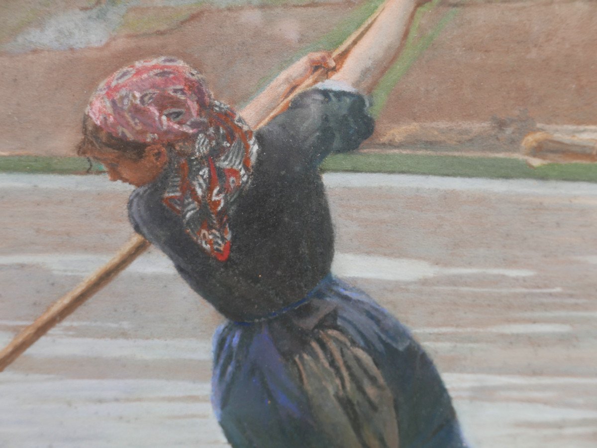 Scène De Genre La Fille Du Passeur d'Apres Adan Pastel Du XIXème Siècle-photo-4