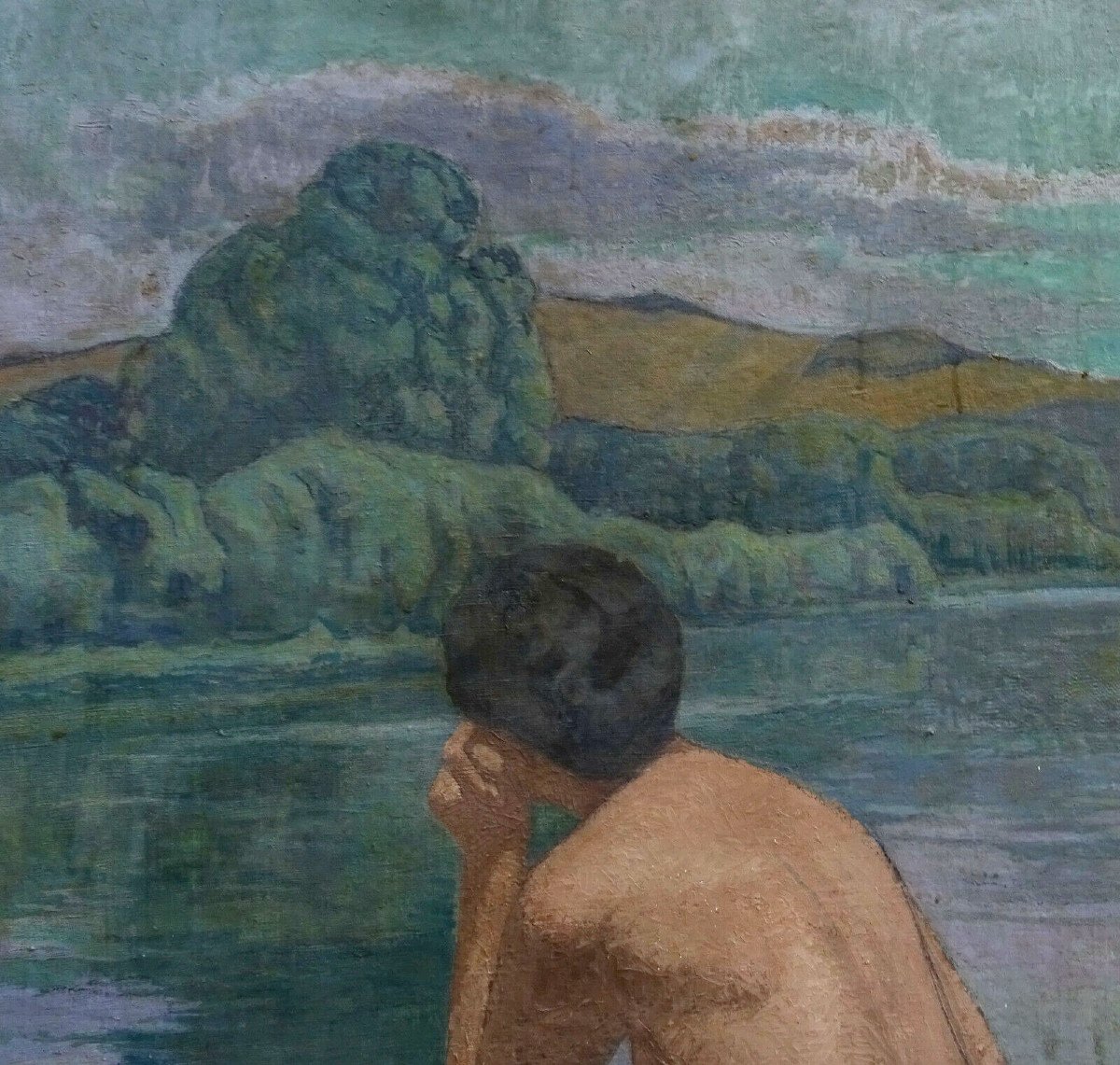 Henri Lavoué Large Portrait Bather Oil/canvas Early 20th Century-photo-1