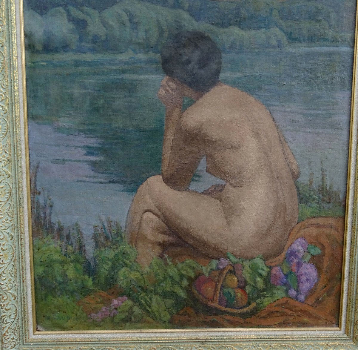 Henri Lavoué Large Portrait Bather Oil/canvas Early 20th Century-photo-6
