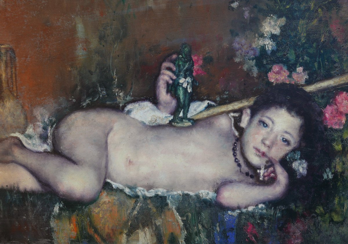 Portrait Jeune Femme d'Après Antonio Mancini Huile/panneau Du XIXème Siècle-photo-2