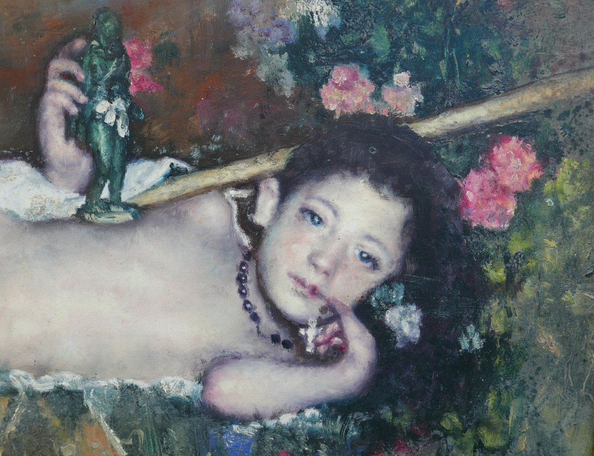 Portrait Jeune Femme d'Après Antonio Mancini Huile/panneau Du XIXème Siècle-photo-3