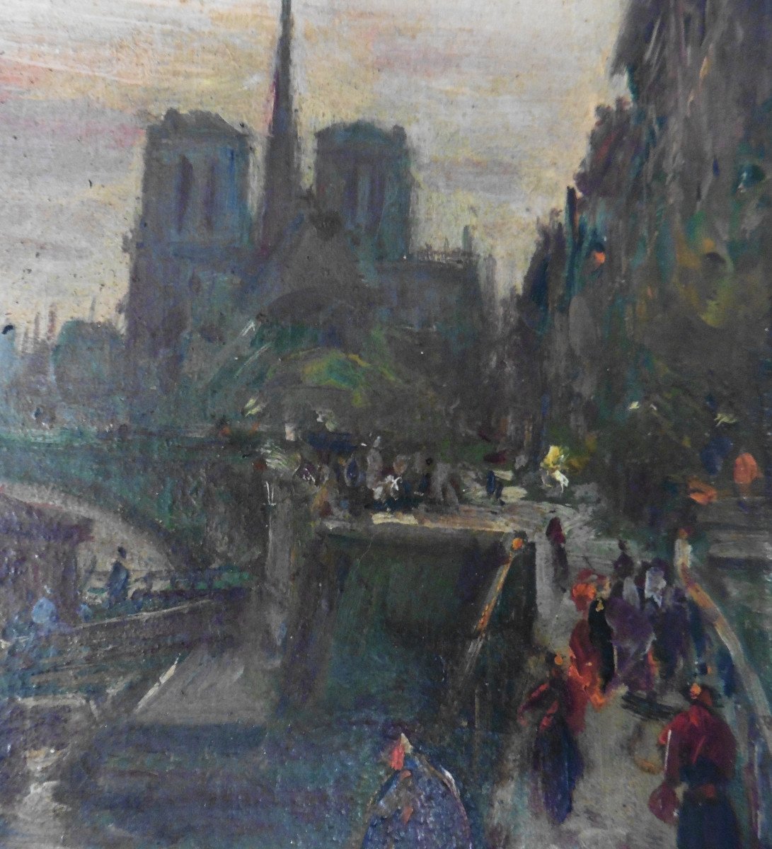 Tableau Paysage Paris La Seine Bateau Vapeur Huile/toile XIXème Siècle Signé-photo-4
