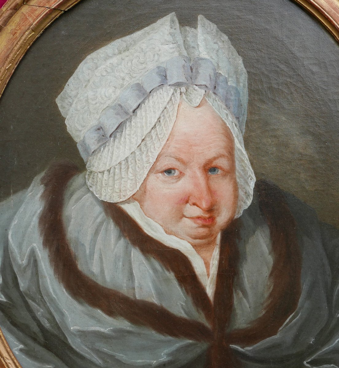 Portrait Femme à La Coiffe En Ovale Epoque Louis XVI Huile/toile XVIIIème Siècle-photo-4