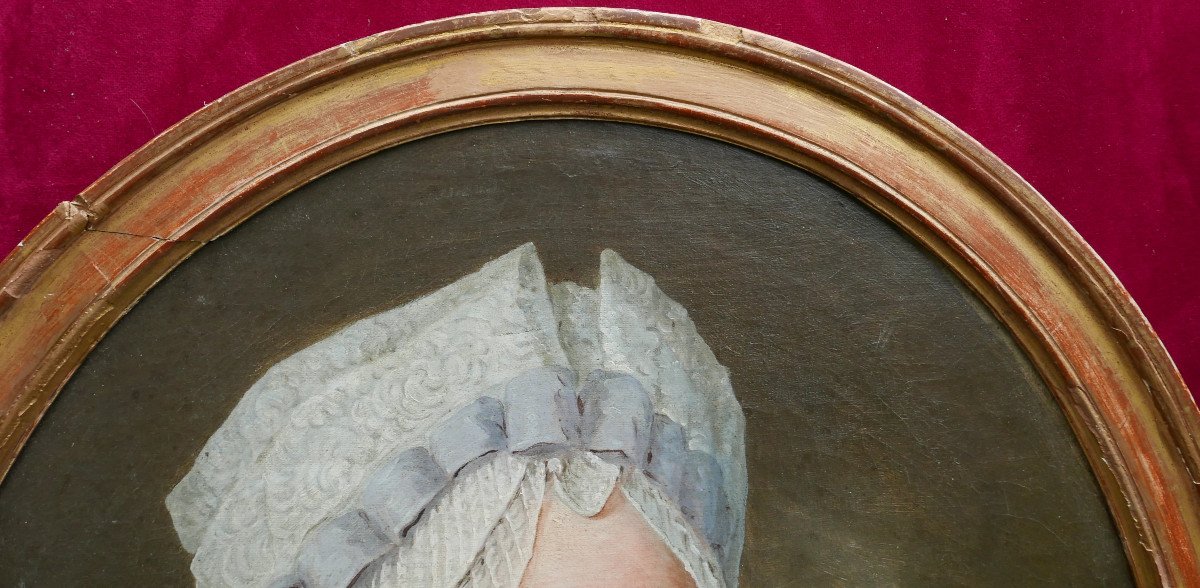 Portrait Femme à La Coiffe En Ovale Epoque Louis XVI Huile/toile XVIIIème Siècle-photo-3