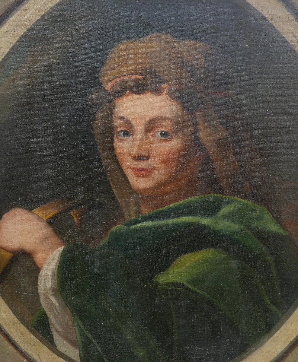 Portrait Femme En Sainte Catherine Huile/toile XVIIIème Siècle-photo-3