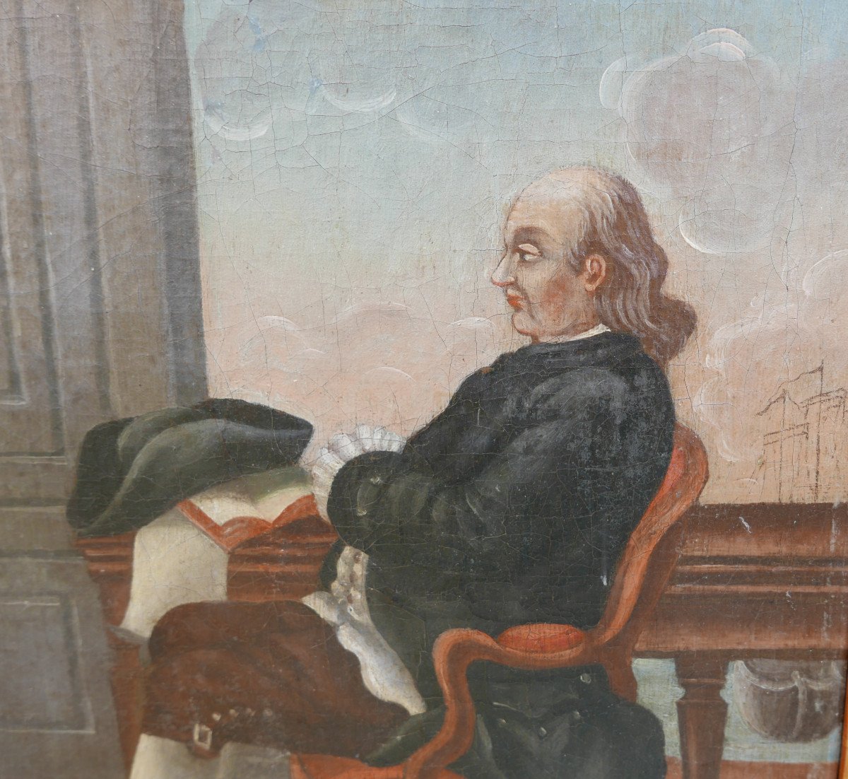 Portrait Of A Man Benjamin Franklin Oil/canvas Late 18th Century-photo-2