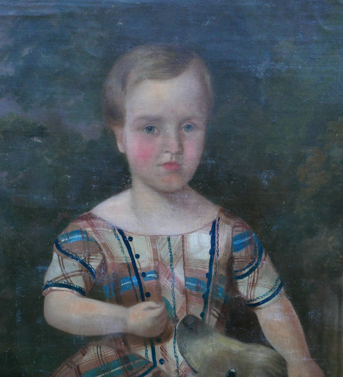 Portrait Of A Young Girl With A Dog Louis Philippe Period Oil/canvas 19th Century-photo-4