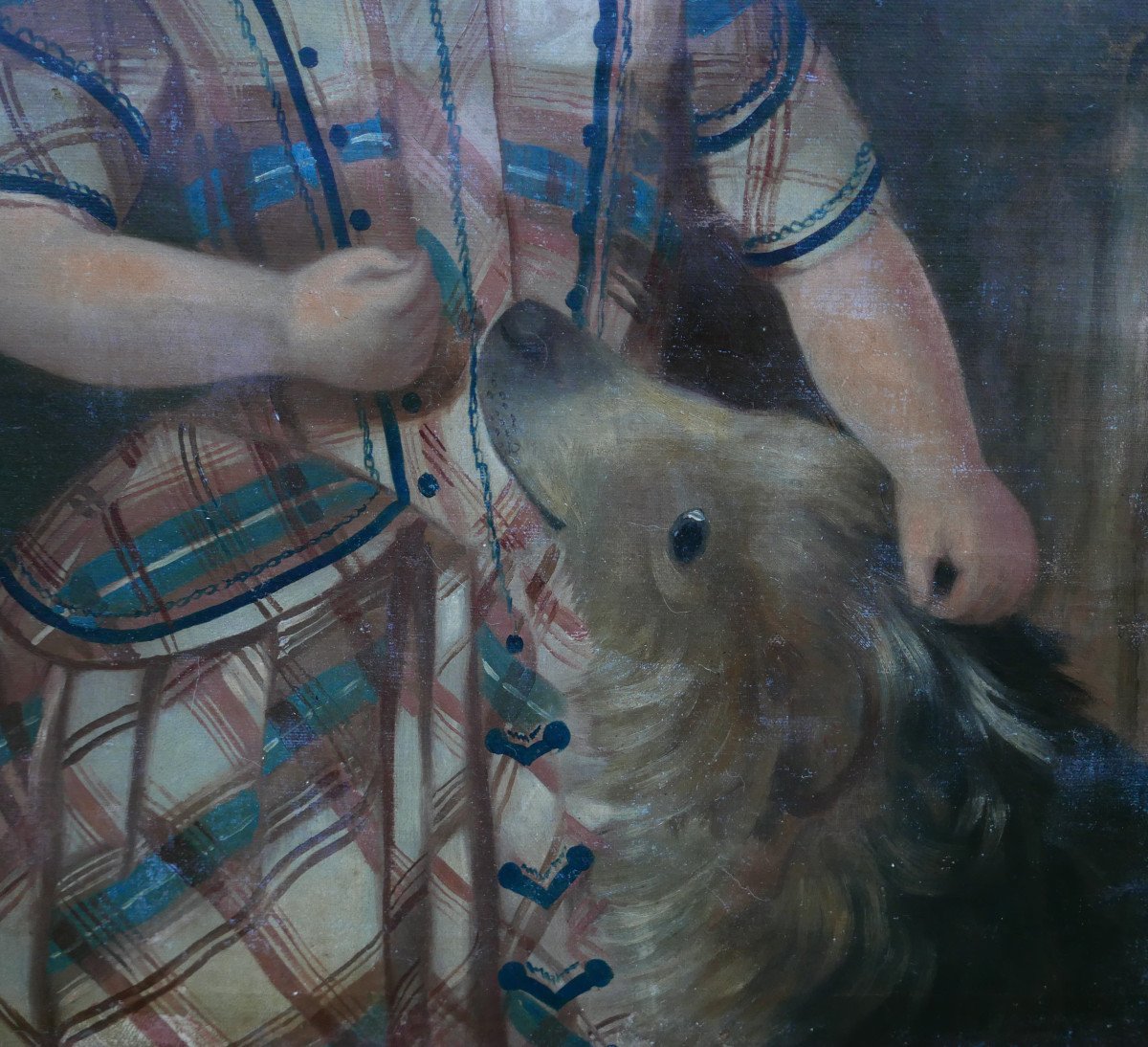 Portrait Of A Young Girl With A Dog Louis Philippe Period Oil/canvas 19th Century-photo-1