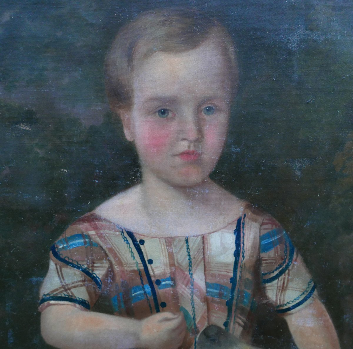 Portrait Of A Young Girl With A Dog Louis Philippe Period Oil/canvas 19th Century-photo-3