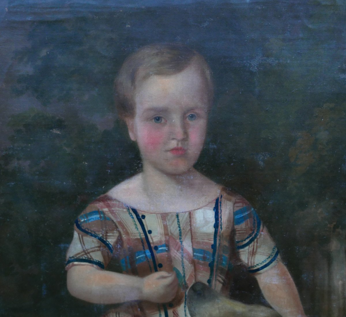 Portrait Of A Young Girl With A Dog Louis Philippe Period Oil/canvas 19th Century-photo-4