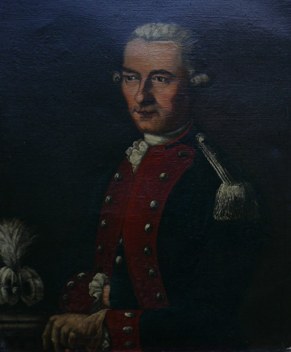 De Zobel Portrait Of A Male Officer Zeslin Oil/canvas 18th Century Signed-photo-3