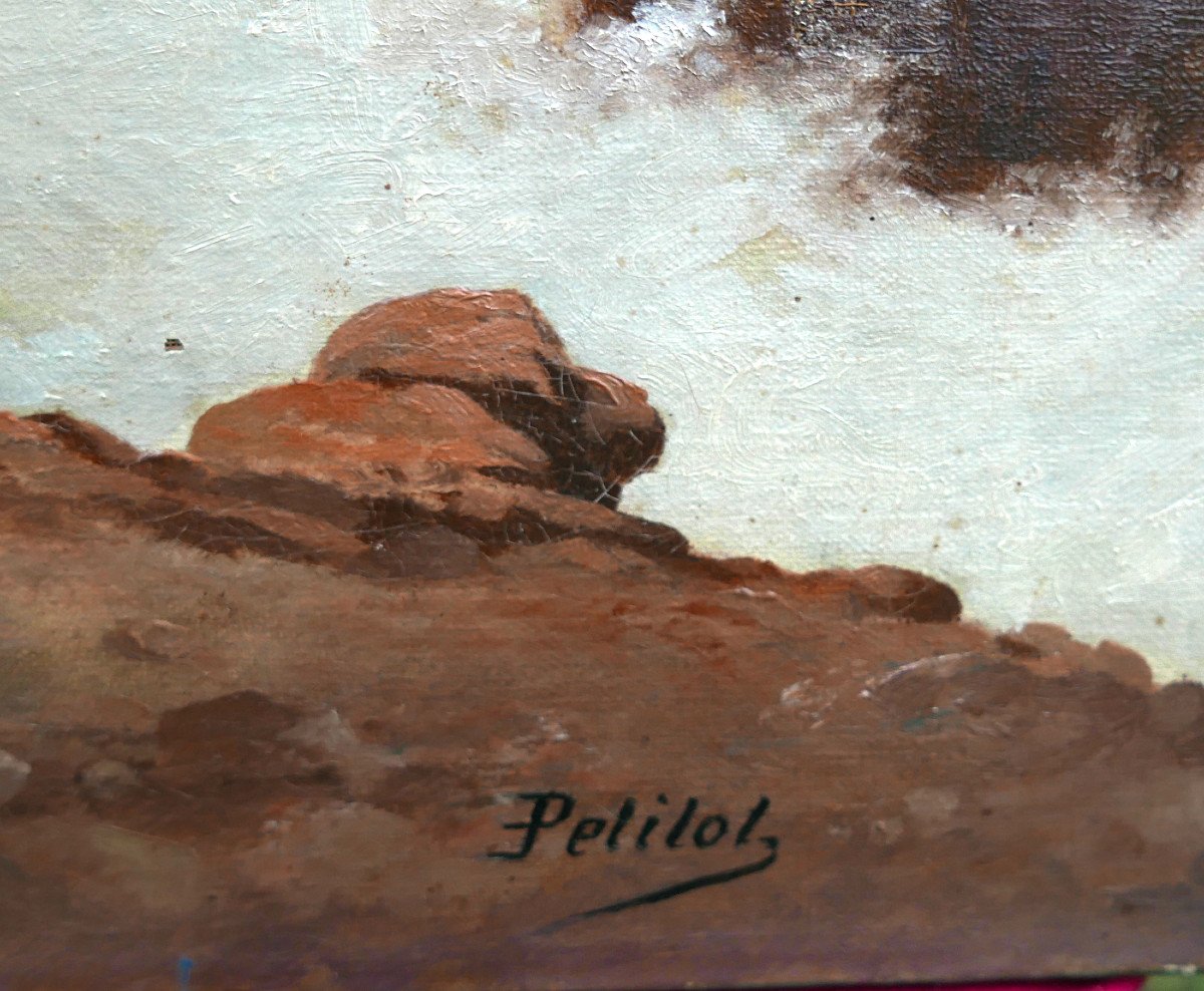 Tableau Paysage Impressionniste Huile/toile Fin XIXème Siècle Signé Petitot-photo-1
