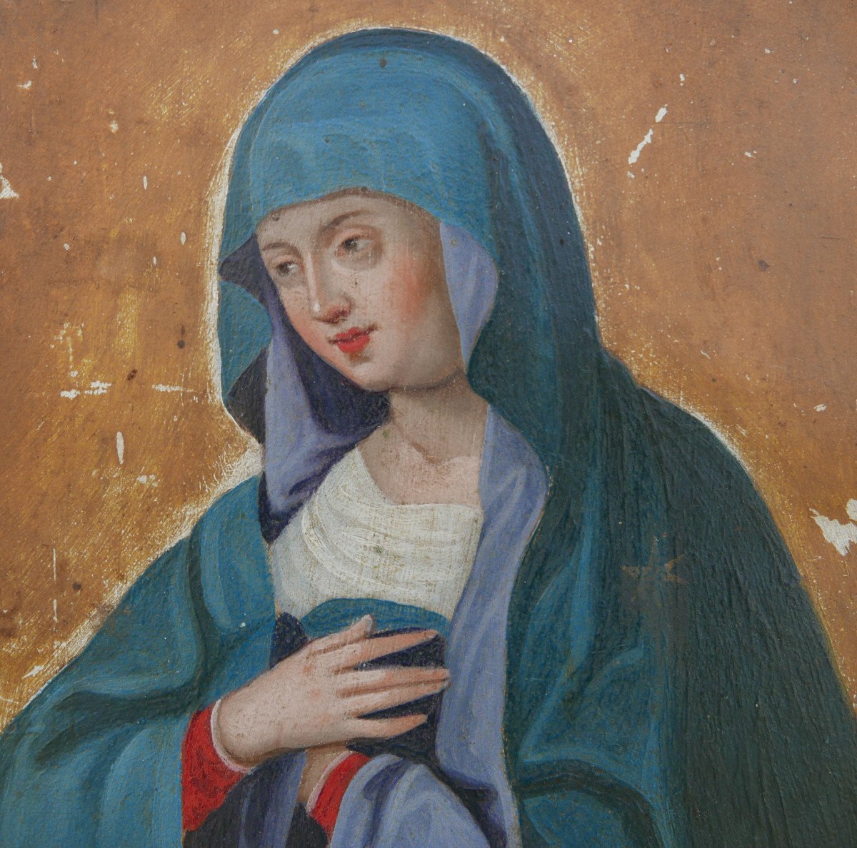 Religious Painting Portrait Of The Holy Virgin Mary Oil/copper From The 18th Century-photo-2
