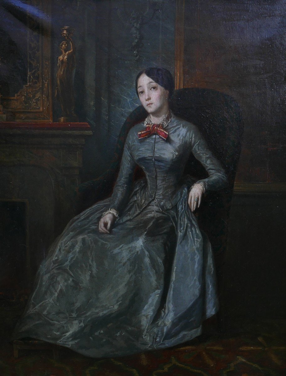 Portrait d'Une Jeune Femme Epoque Louis Philippe Huile/toile Du XIXème Siècle-photo-4