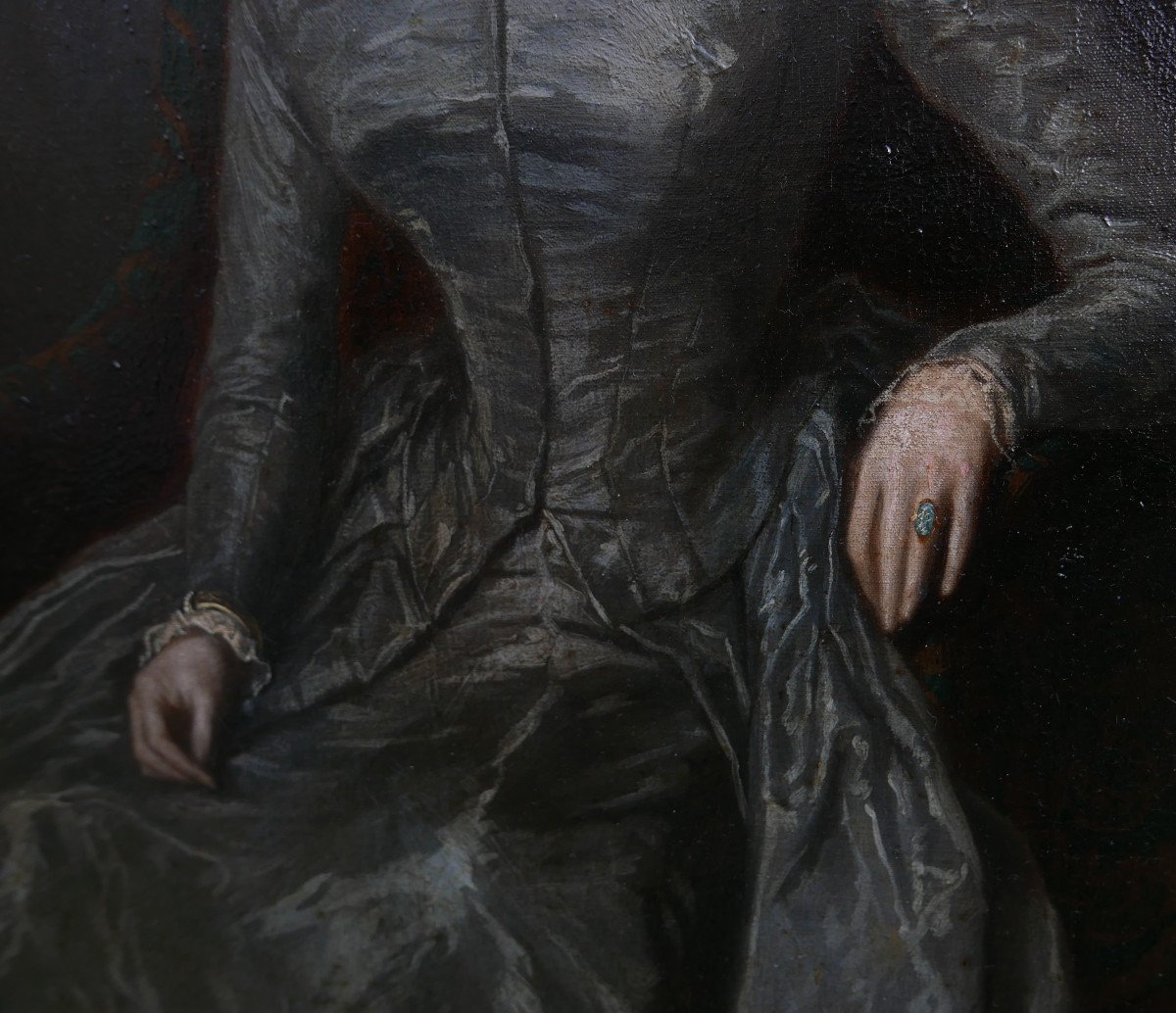 Portrait d'Une Jeune Femme Epoque Louis Philippe Huile/toile Du XIXème Siècle-photo-4