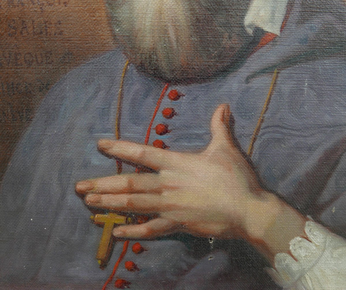 Tableau Portrait d'Homme Saint François De Sales Huile/toile Du XIXème Siècle-photo-3