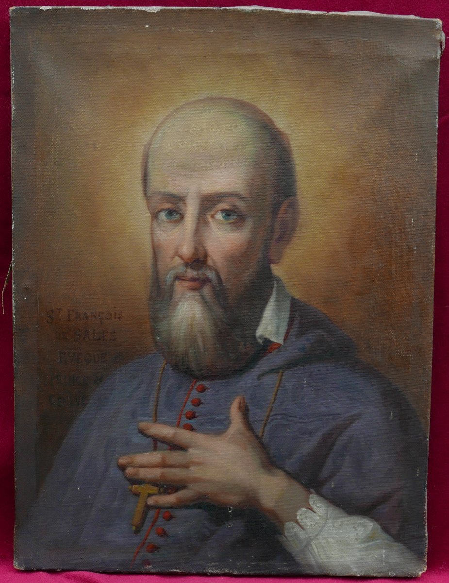 Tableau Portrait d'Homme Saint François De Sales Huile/toile Du XIXème Siècle