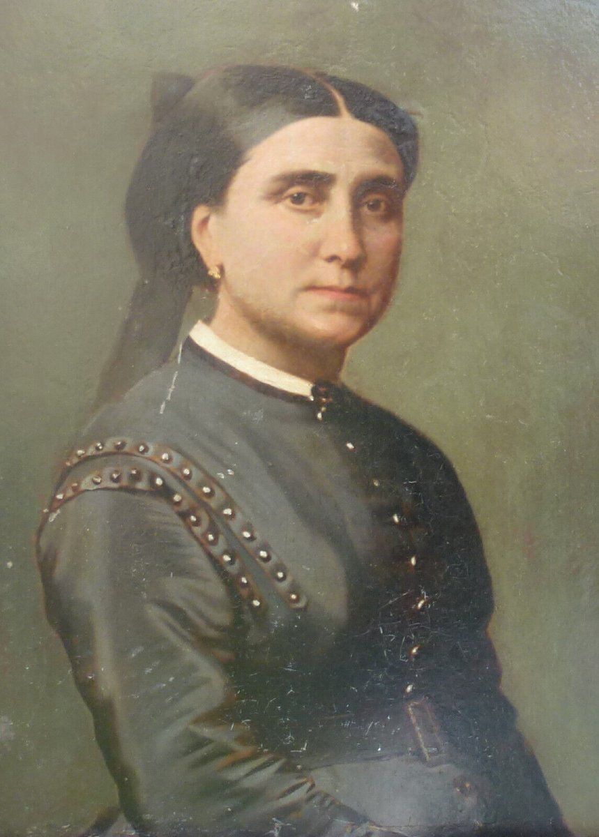 Portrait De Femme Epoque Napoléon III Huile/papier Du XIXème Siècle-photo-2