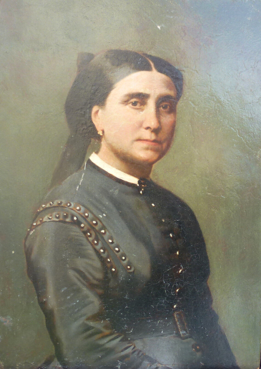 Portrait De Femme Epoque Napoléon III Huile/papier Du XIXème Siècle