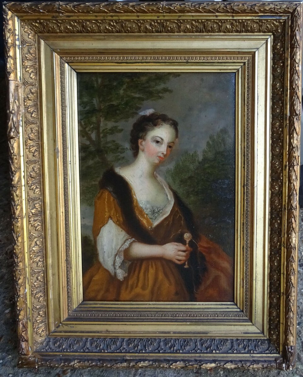 Portrait Of A Young Woman With A Cup And Ball, Oil/panel, 18th Century-photo-2