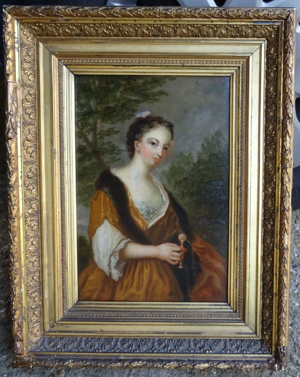 Portrait Of A Young Woman With A Cup And Ball, Oil/panel, 18th Century