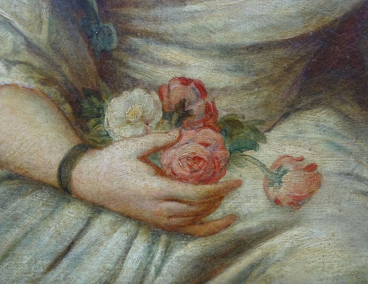 Portrait De Jeune Femme Ecole Anglaise Du XVIIIème Siècle Huile Sur Toile-photo-3