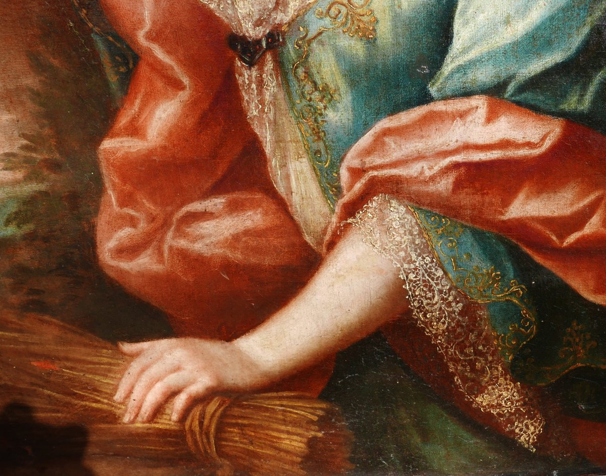Portrait De Jeune Femme d'Epoque Régence Louis XV Huile/toile Du XVIIIème Siècle-photo-2