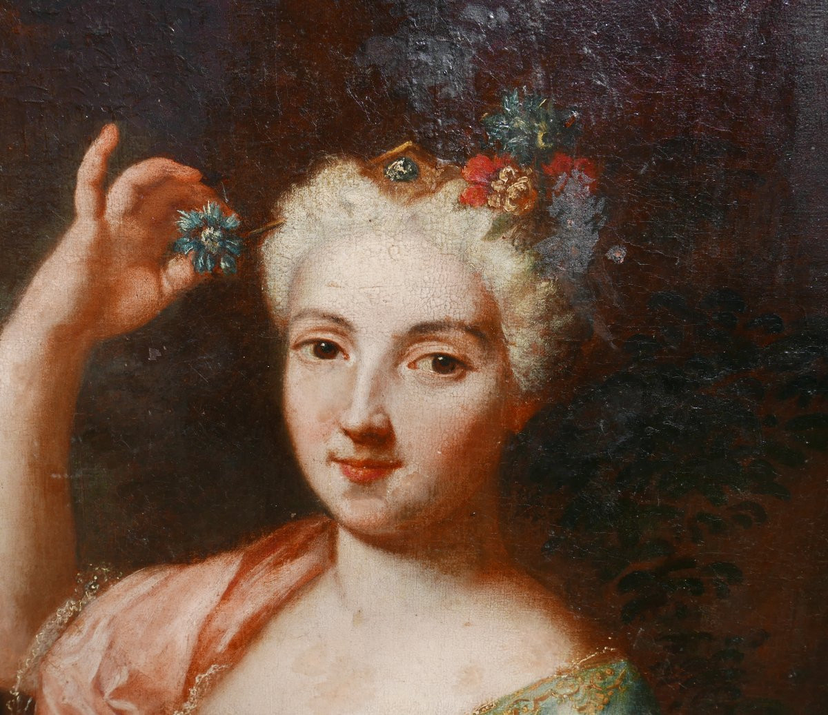 Portrait De Jeune Femme d'Epoque Régence Louis XV Huile/toile Du XVIIIème Siècle-photo-4