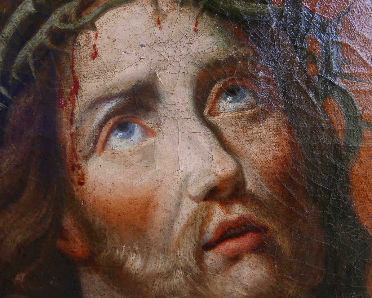 Large Portrait Of Jesus Christ After Mignard Oil/canvas 19th Century-photo-5