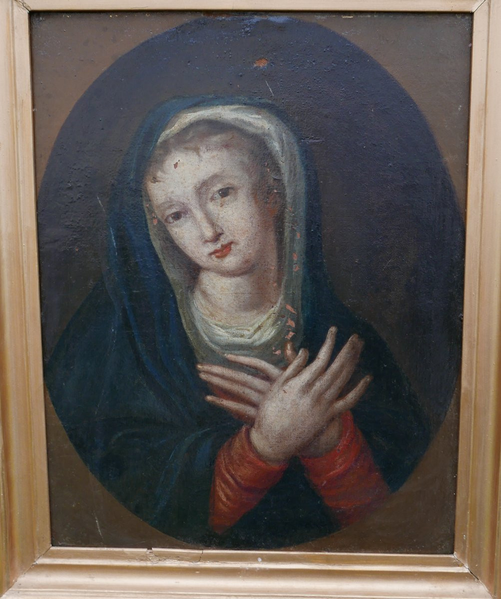 Portrait De La Sainte Vierge Marie Huile/toile Début XVIIIème Siècle-photo-2