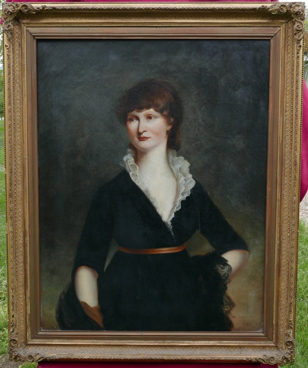 Williams Grand Portrait De Jeune Femme Huile/toile Du XIXème Siècle-photo-2