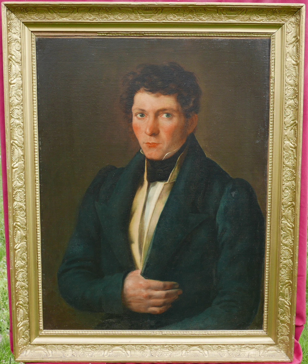 Large Portrait Of A Man Louis XVIII Period Oil/canvas 19th Century
