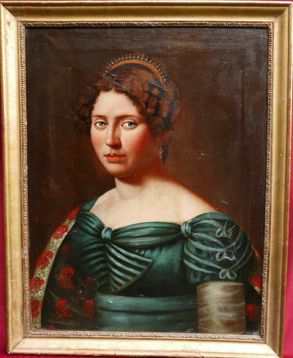 Portrait Of A Young Woman By Huguette Lestre, 19th Century Oil/canvas-photo-2