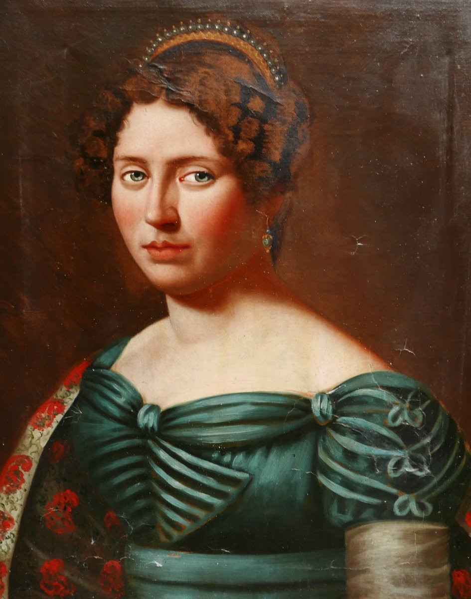 Portrait Of A Young Woman By Huguette Lestre, 19th Century Oil/canvas-photo-3
