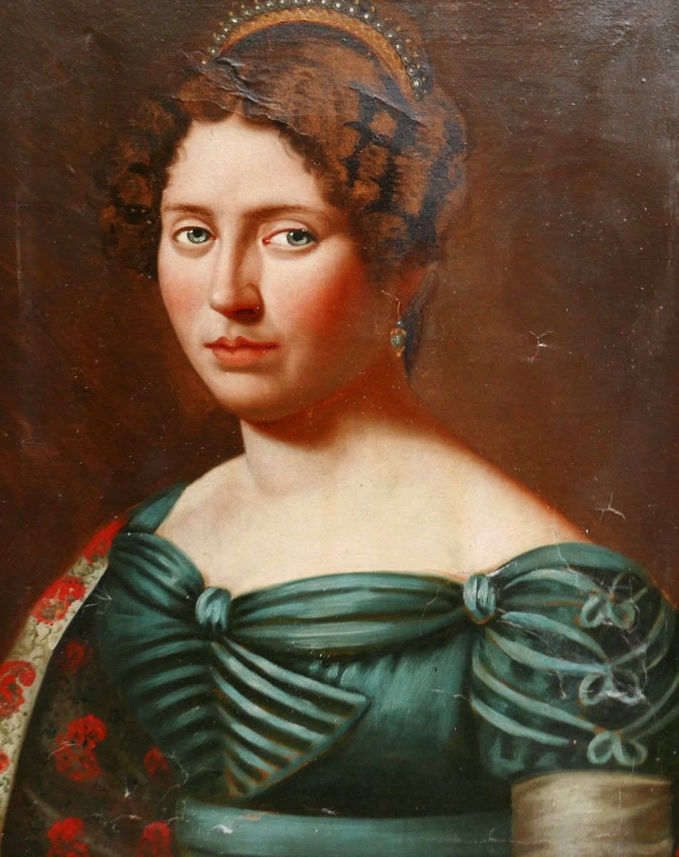 Portrait Of A Young Woman By Huguette Lestre, 19th Century Oil/canvas-photo-4
