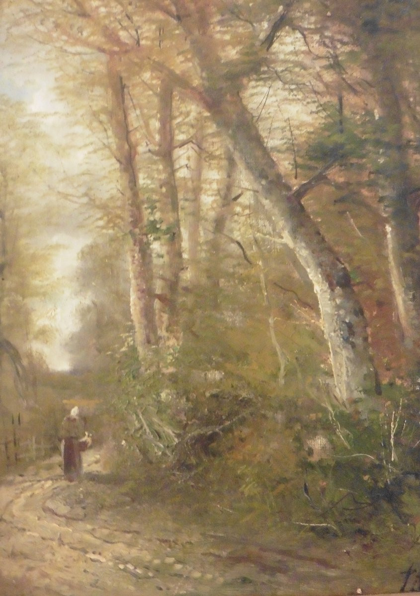 Paul Armandi Tableau Paysage Animé Forêt Huile/toile Du XIXème Siècle-photo-1